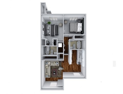Floor plan for 2 beds, 2 baths, 850 sqft